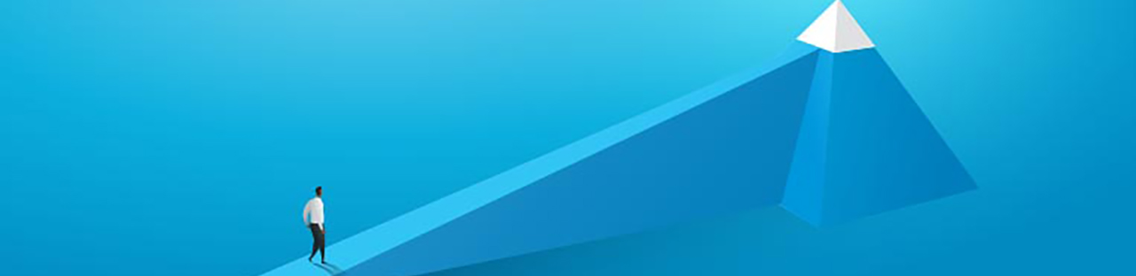 Graphic of person at bottom of long uphill path